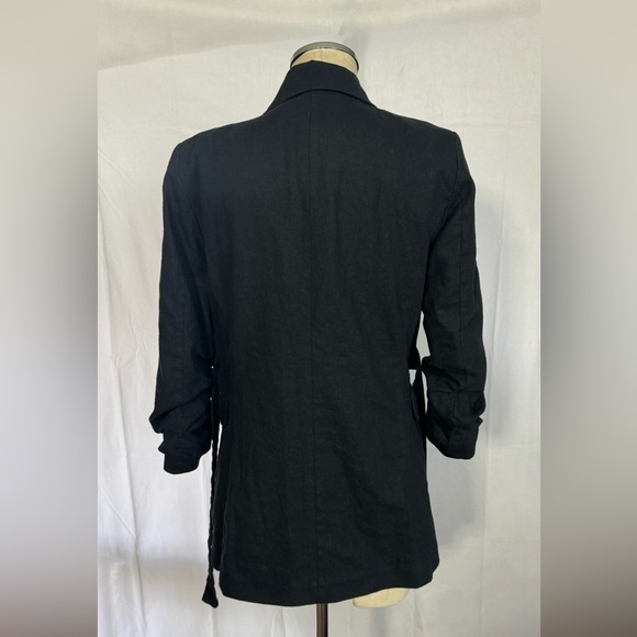 Scoop Linen-Blend Open Front Blazer with Tie Back and 3/4 Scrunch Sleeves - Picture 7 of 13